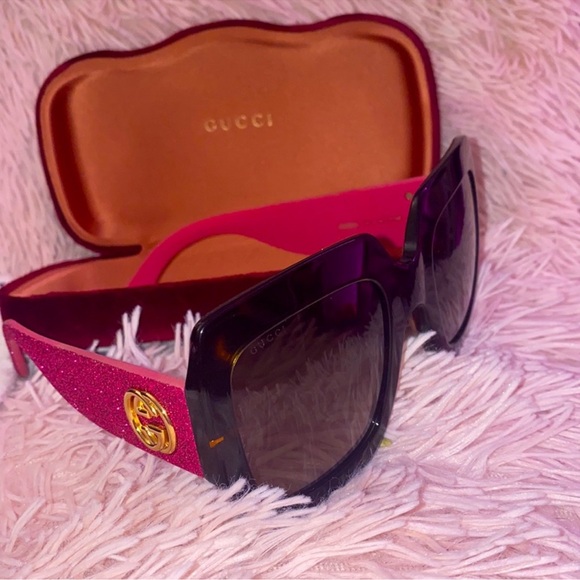 GUCCI Square Frame Glitter GG0102S Sunglasses PINK